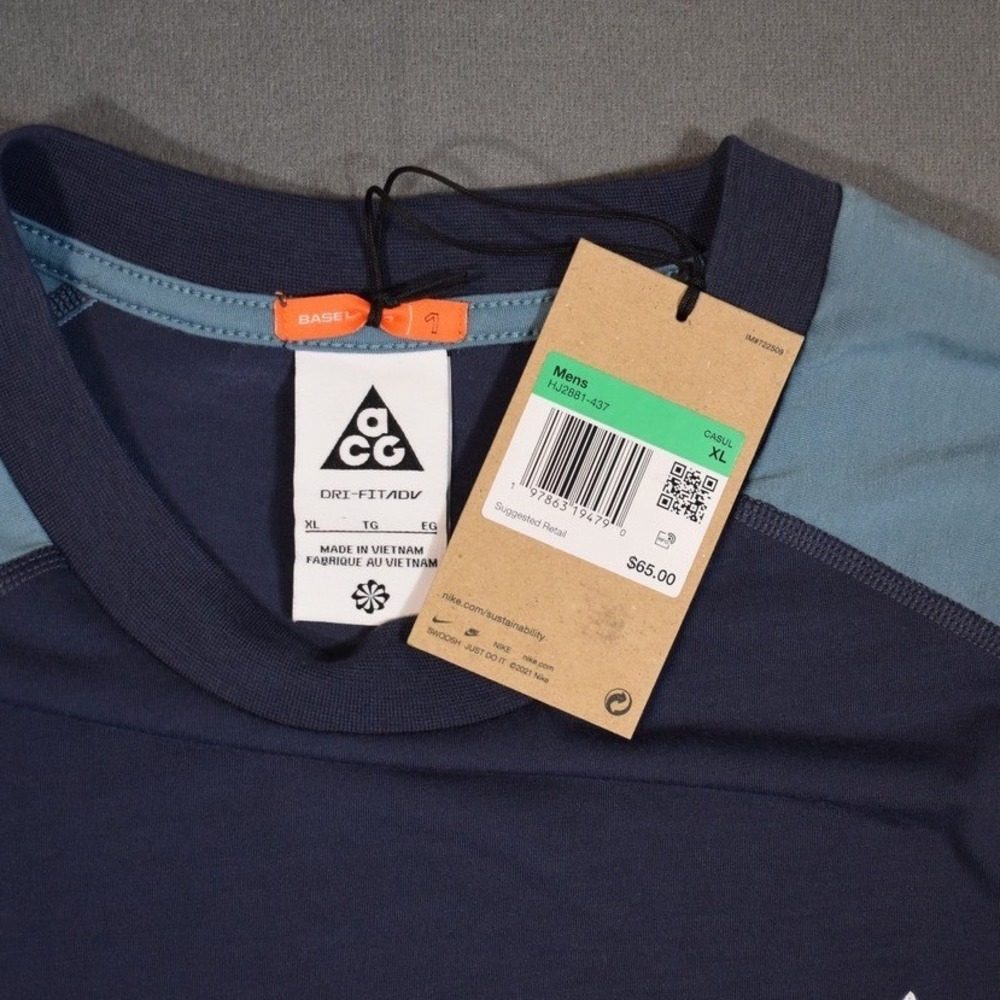 Nike ACG Goat Rocks Color Block Dri-FIT ADV Baseball Tee X-Large Blue Two Tone - Picture 6 of 8